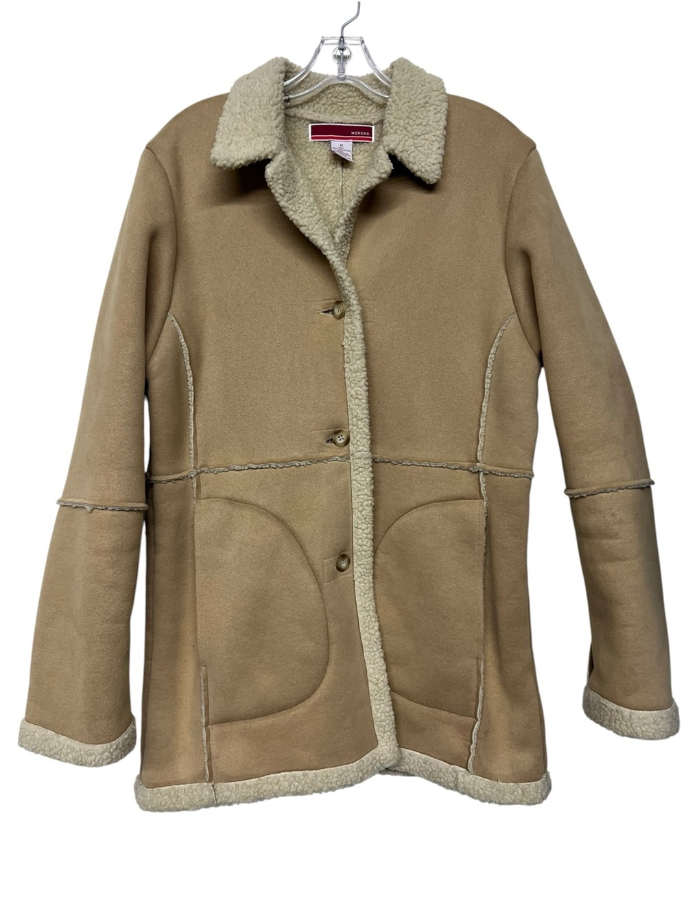 Vintage Merona Tan Faux-Shearling Western Penny Lane Sherpa Lined Jacket 90s